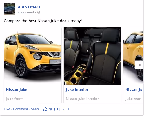 Facebook Carousel ads showcasing parts of product