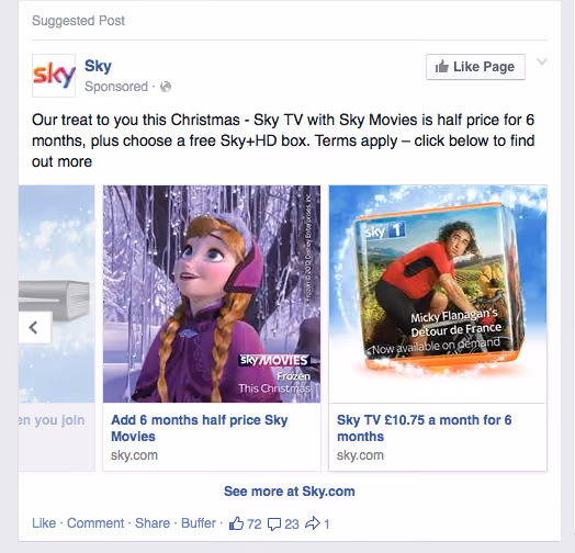 Facebook carousel ad displaying offers