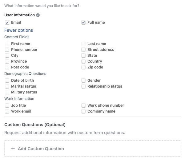  Facebook Lead Ads Fields 