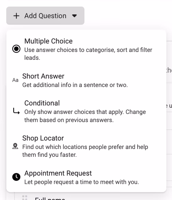 Facebook Instant Form – Multiple-Choice-Frage