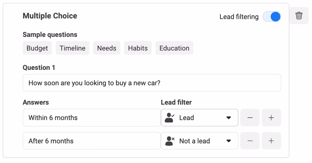 Filterung von Leads über Facebook Instant Form