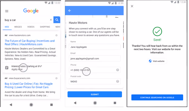 Beispiel für eine Google Lead-Anzeige: The Haute Motors