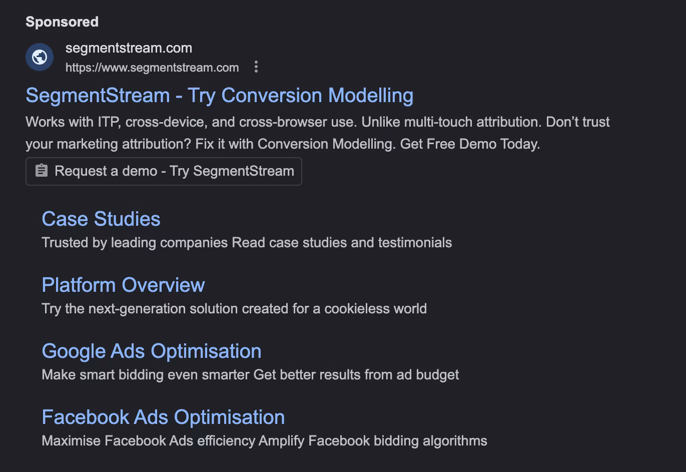 Beispiel für eine Google Lead-Anzeige: Segment Stream