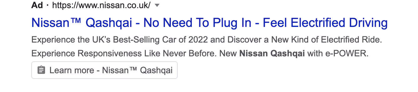 Beispiel für eine Google Lead-Anzeige: Nissan