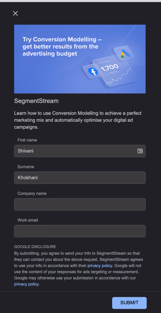Beispiel für eine Google Lead-Anzeige: Segment Stream