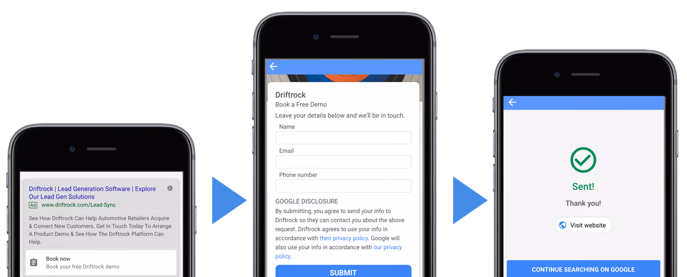 Beispiel für eine Google Lead-Anzeige: Driftrock