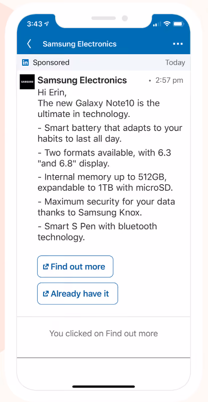 Ejemplo de anuncio en LinkedIn: Samsung