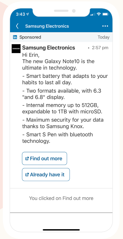 Beispiel für eine LinkedIn-Anzeige: Samsung