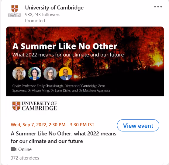 Ejemplo de anuncio en LinkedIn: Universidad de Cambridge