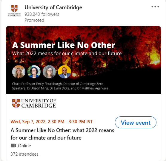 Beispiel für eine LinkedIn-Anzeige: Universität Cambridge