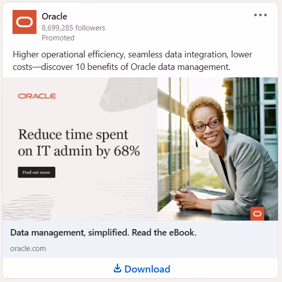 Ejemplo de anuncio en LinkedIn: Oracle
