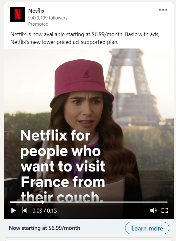 Beispiel für eine LinkedIn-Anzeige: Netflix