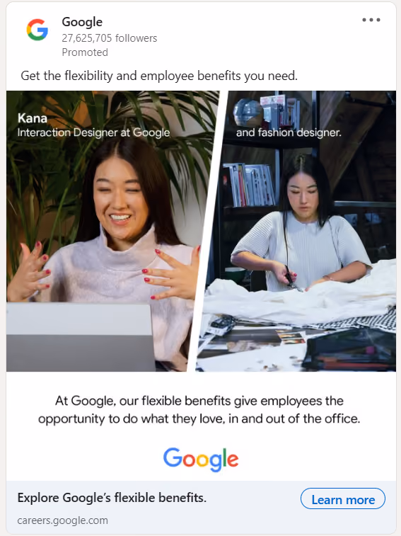 Ejemplo de anuncio en LinkedIn: Google
