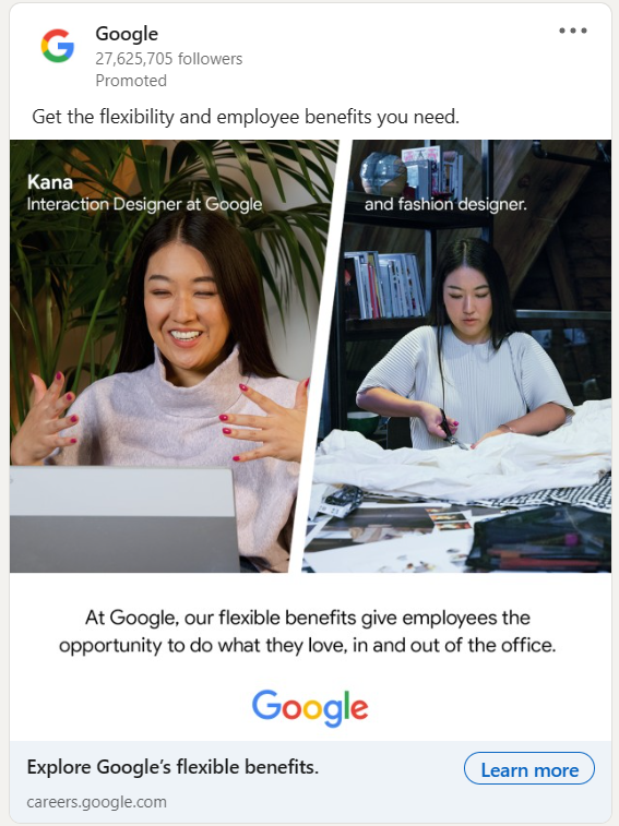 Beispiel für eine LinkedIn-Anzeige: Google