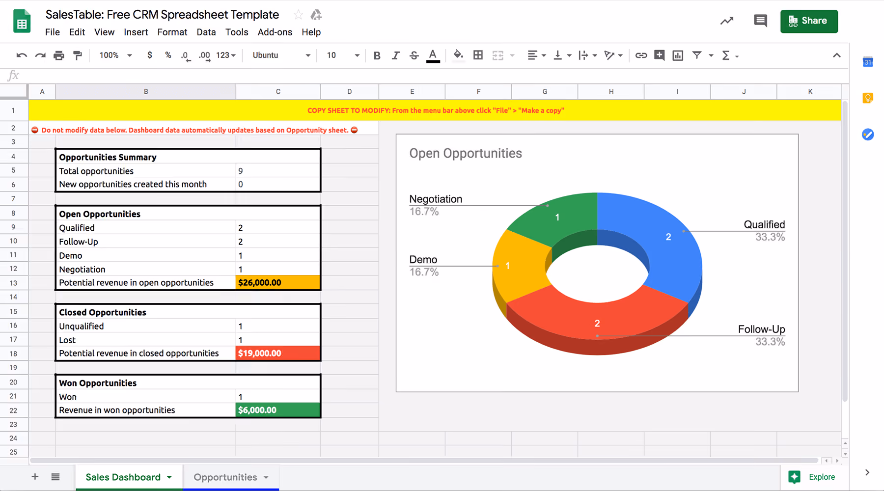 Close Google Sheets CRM template