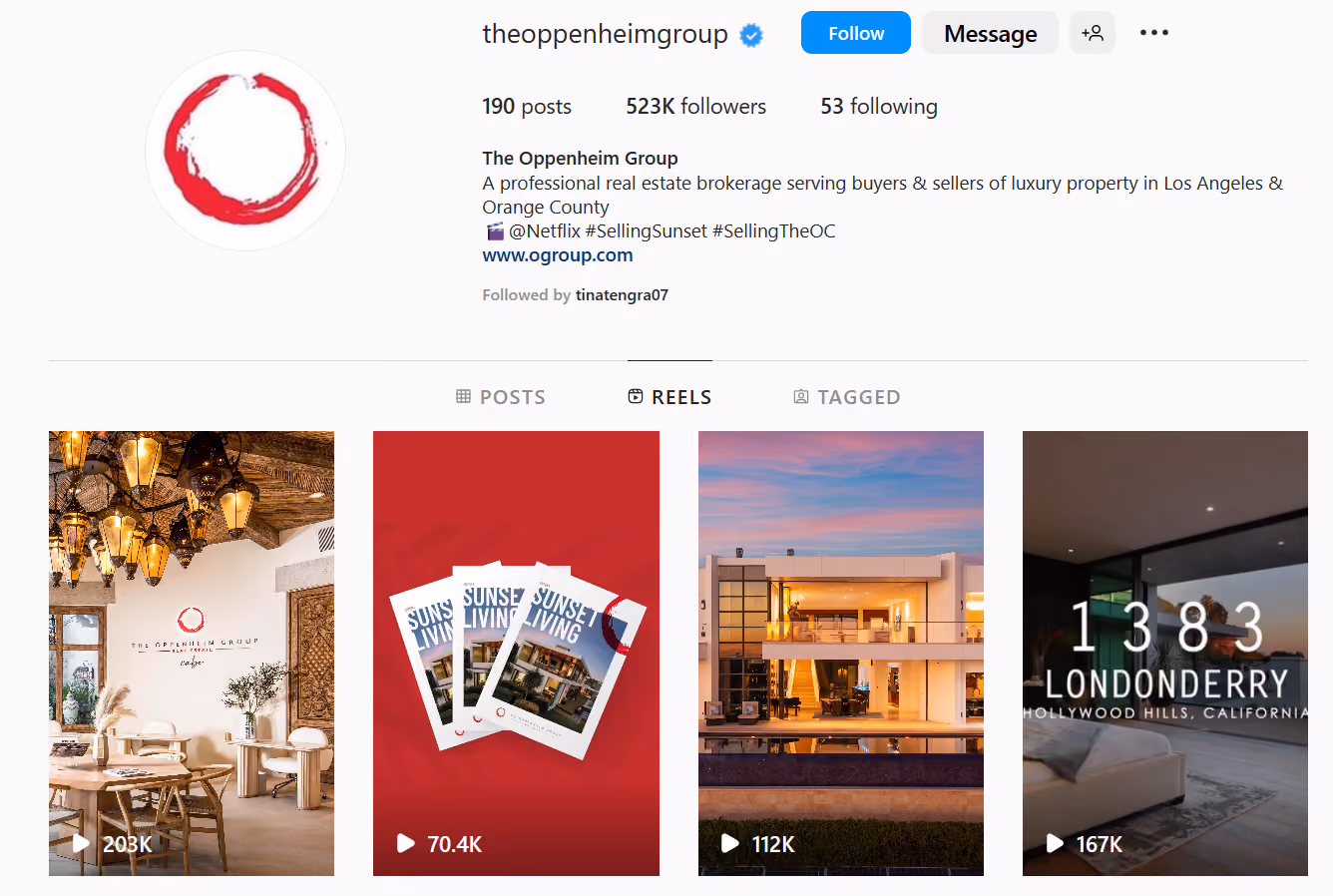 The Oppenheim Group uses reels and stories to attract leads