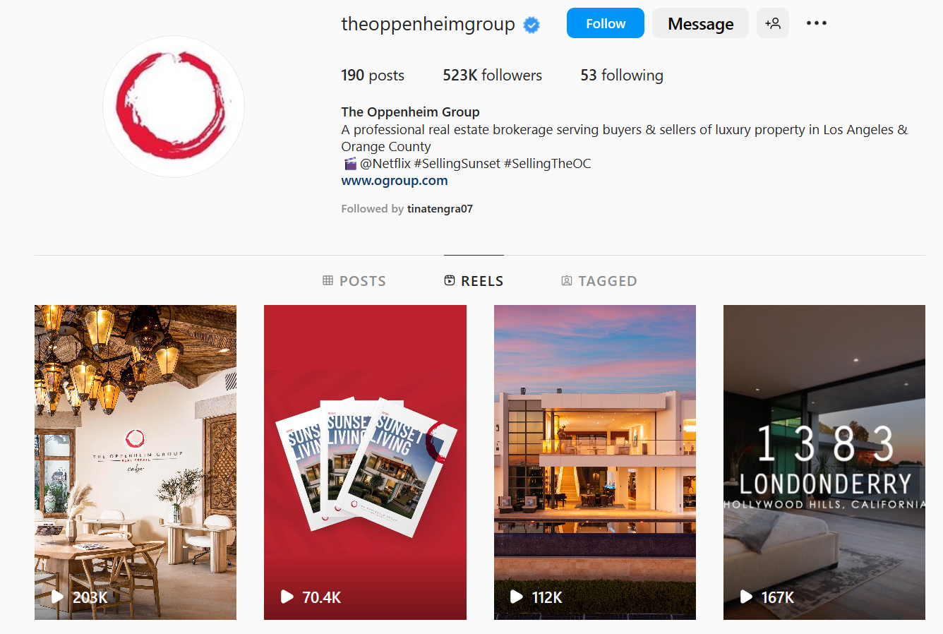 The Oppenheim Group uses reels and stories to attract leads