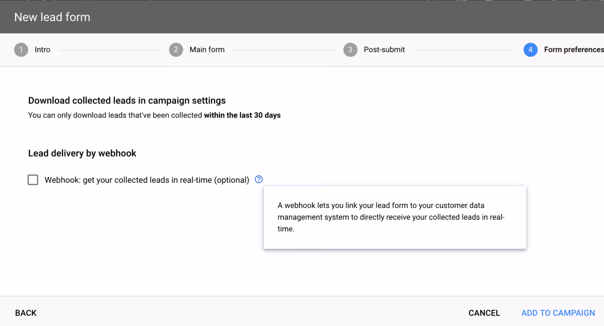 Screenshot – Lead-Übermittlung