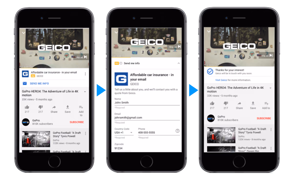 Screenshot – YouTube TrueView for Action-Formularanzeigen