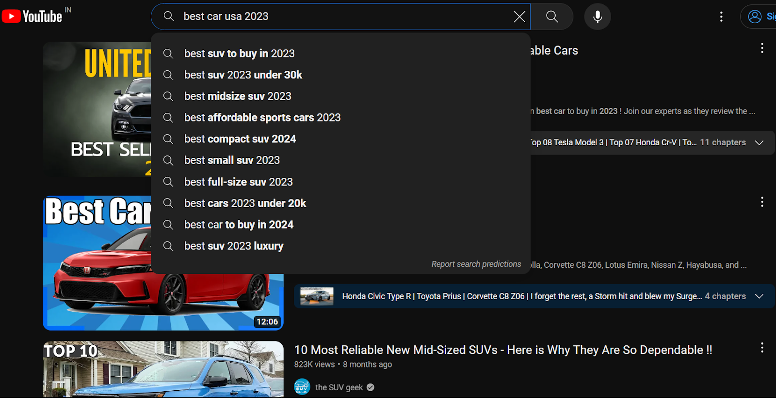 YouTube-Suchergebnisse mit relevanten Begriffen