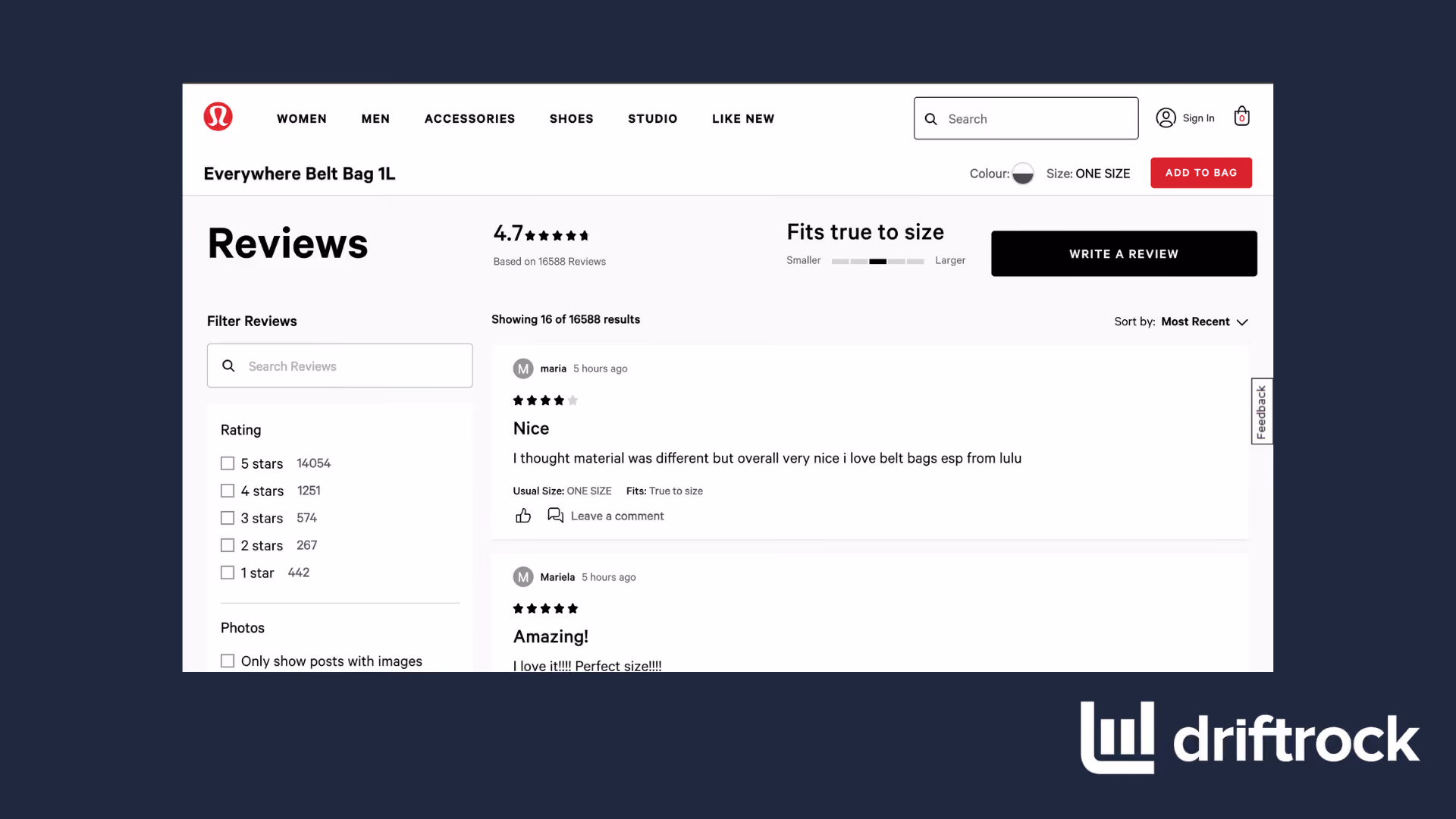 Example customer reviews and ratings