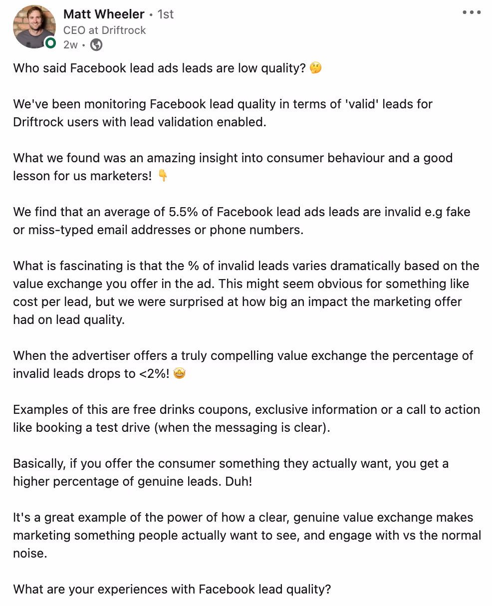 Insights about lead quality and compelling offers
