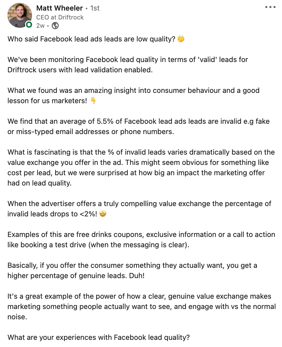 Insights about lead quality and compelling offers