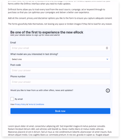 Inline lead generation form