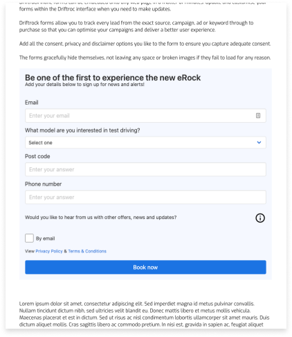 Inline lead generation form