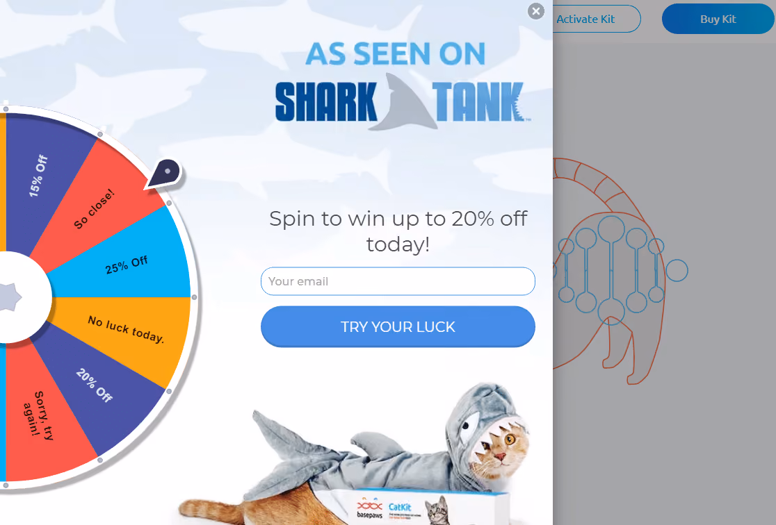 Spin the wheel offer with lead form