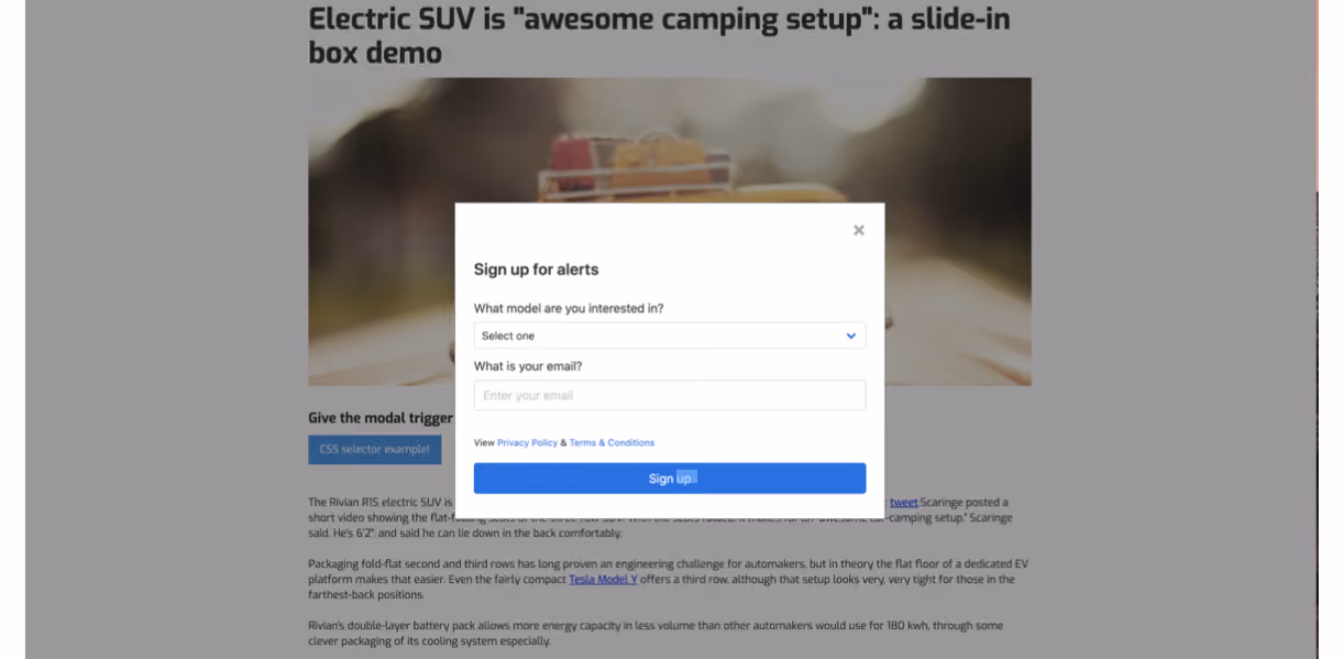 Modal lead generation form
