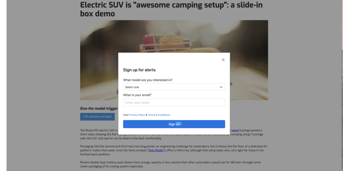 Modal lead generation form