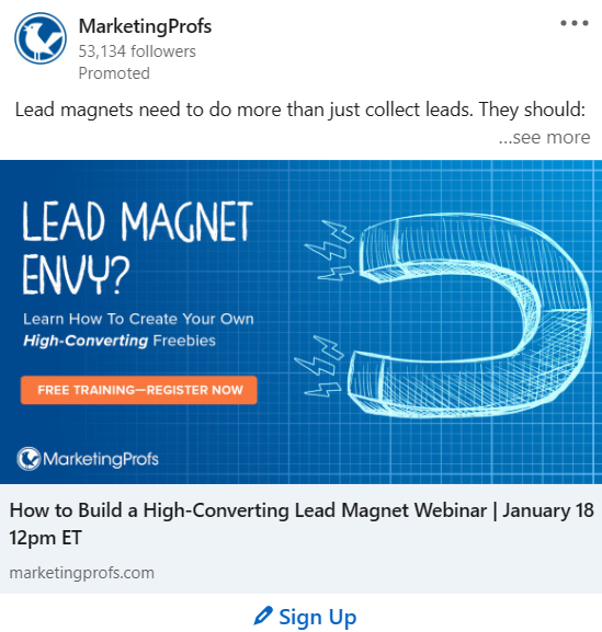 Exemple de spécifications publicitaires LinkedIn : Événement
