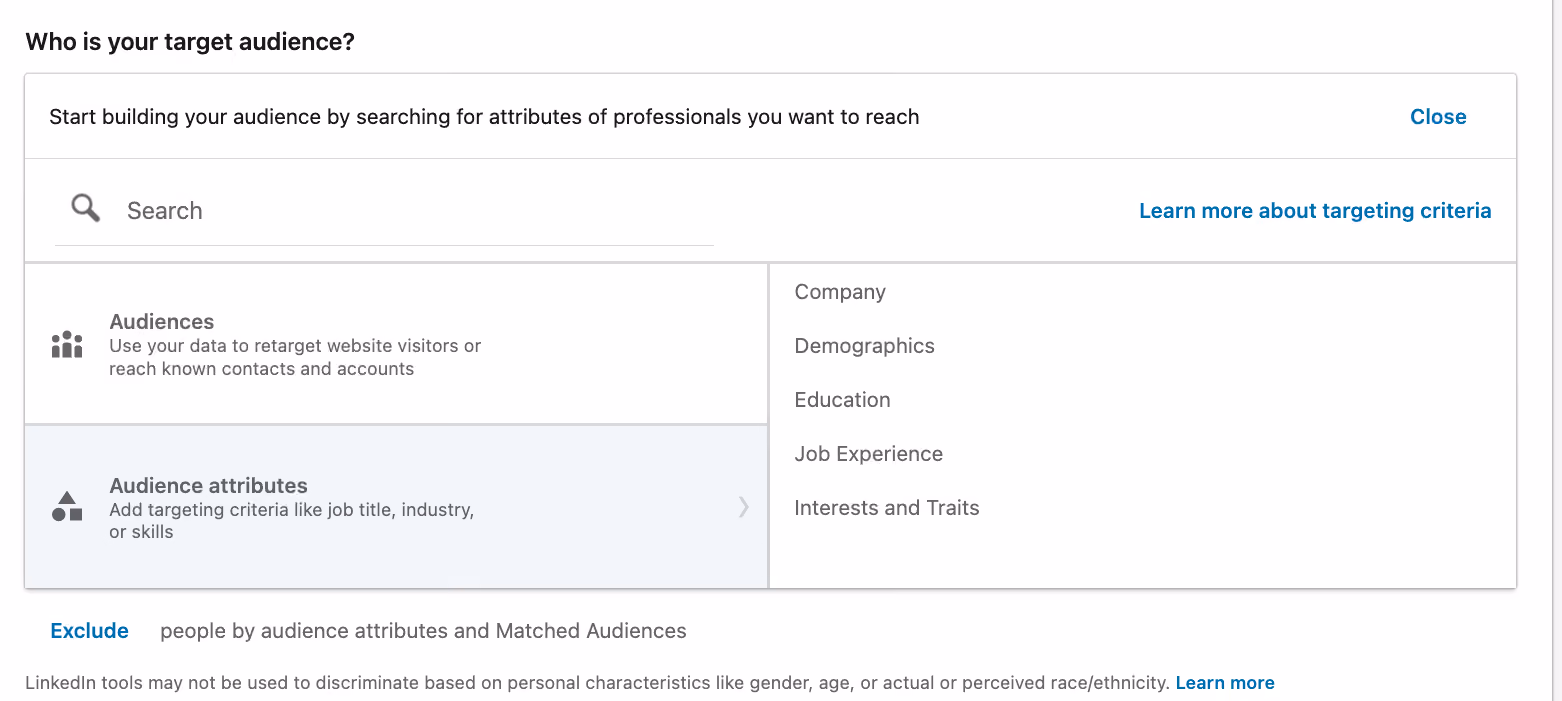 LinkedIn Target Audience: Audience Attributes