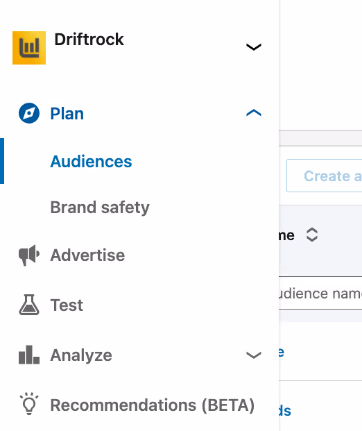 LinkedIn Matched Audiences Step to select audiences