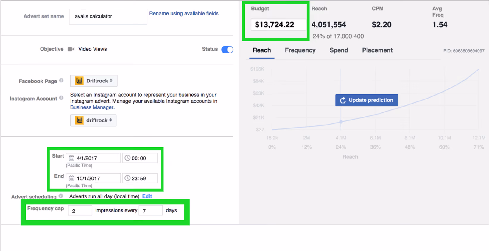 Facebook Editing Reach and Frequency