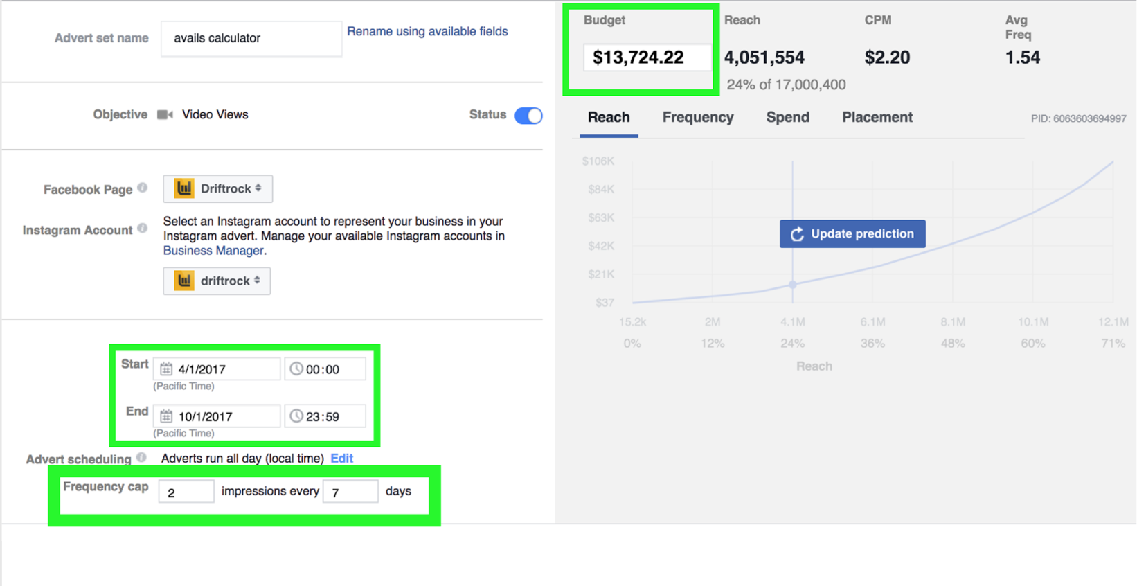 Facebook Editing Reach and Frequency
