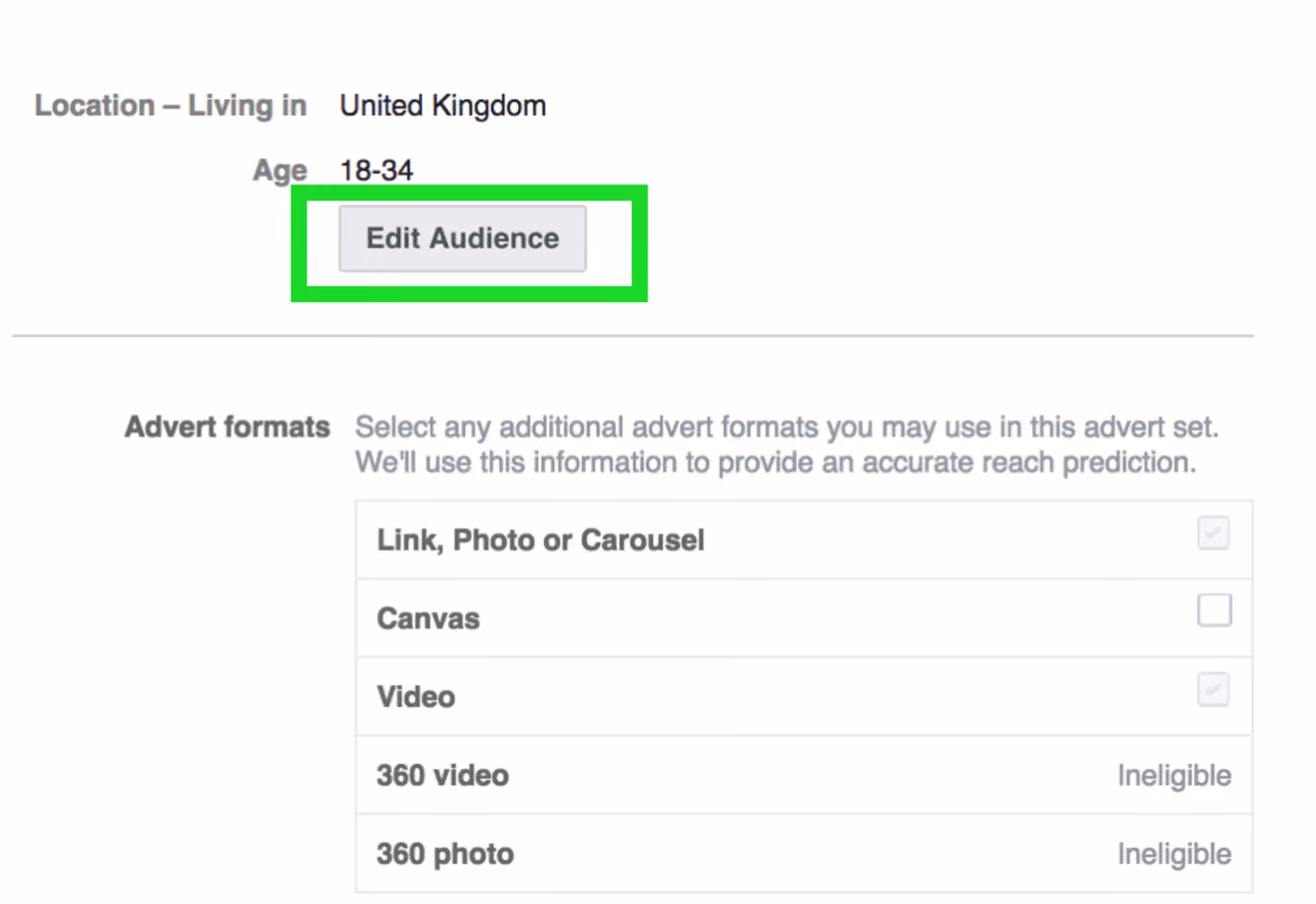 Facebook reach and Frequency - Editing Audience