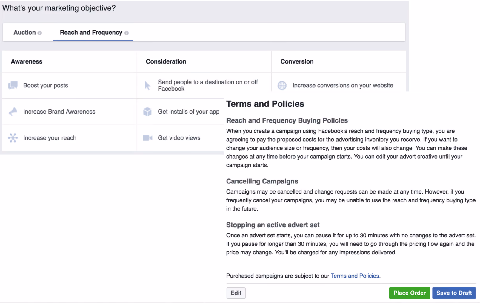 Facebook Reach and Frequency Terms and Conditions