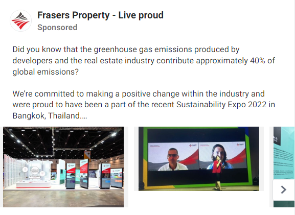 Exemple d'annonce immobilière sur Facebook - Frasers Property