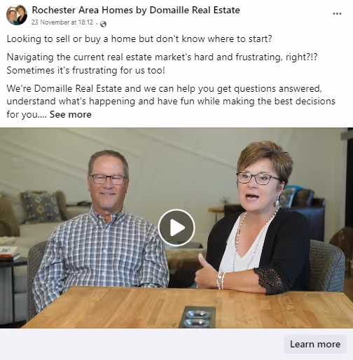 Facebook Real Estate Ad Example - Rochester Area Homes by Domaille Real Estate