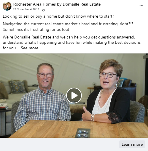 Esempio di annuncio immobiliare su Facebook - Case nella zona di Rochester a cura di Domaille Real Estate