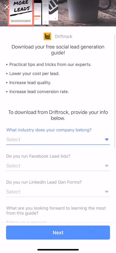 Facebook lead ads example gif