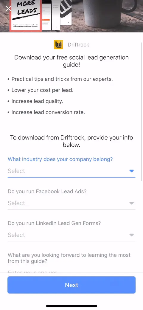 Facebook Lead Ads Beispiel gif