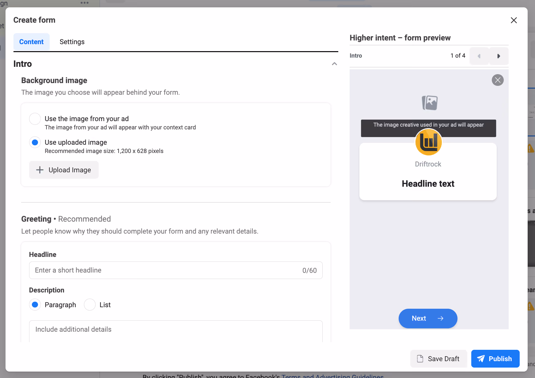 Facebook Lead Generation Form Intro