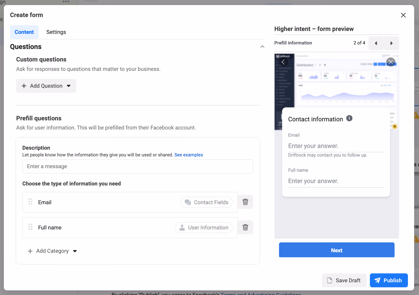 Facebook Lead Generation Form Questions
