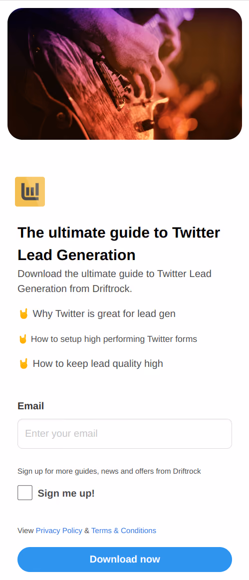Twitter Lead Generation Form (by Driftrock)