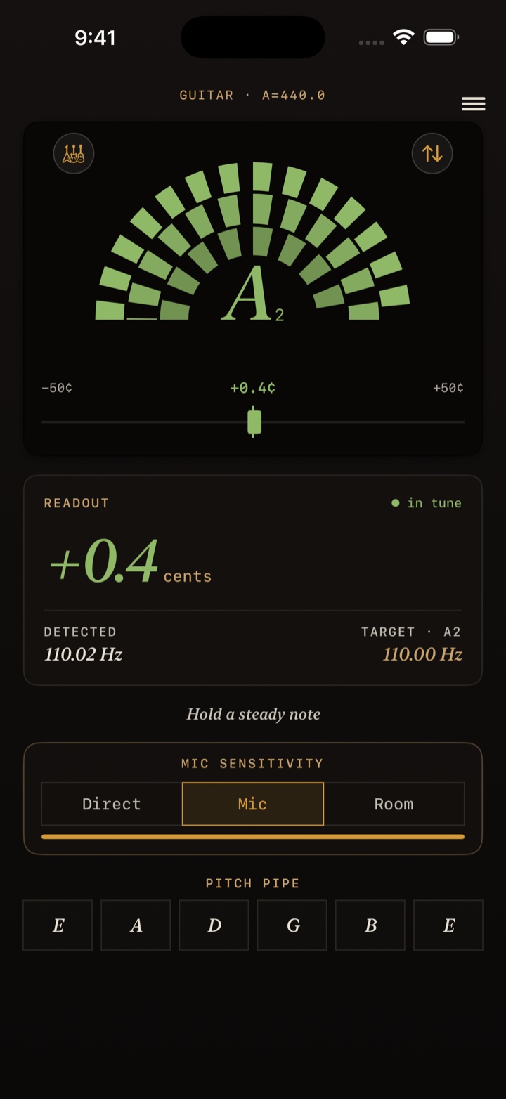 BassEducation Tuner strobe lock screen