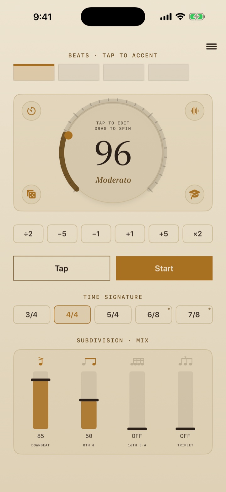 BassEducation Metronome main screen