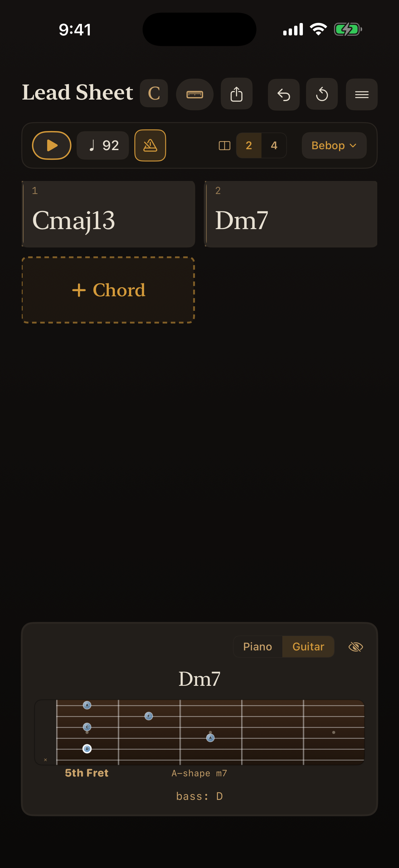 BassEducation Composer lead sheet screen